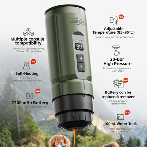 HiBREW Portable 3-in-1 Espresso Maker With Detachable Battery - H4C Explorer