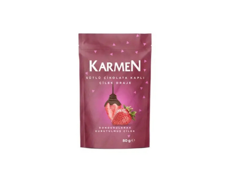Karmen Milk Chocolate Covered Strawberry Dragee 80g - CAFELAX