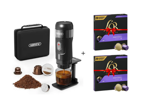 HiBREW Portable 3-in-1 Espresso Maker H4A + 2*20 L'or Profondo Coffee Capsules Bundle - CAFELAX