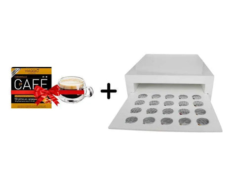 Cafelax Wooden Nespresso Coffee Capsules Drawer - 20 Capsules + 1 Viaggio Cioccolato Coffee Capsules - 10 Capsules + 1 Double Glass Cup - CAFELAX