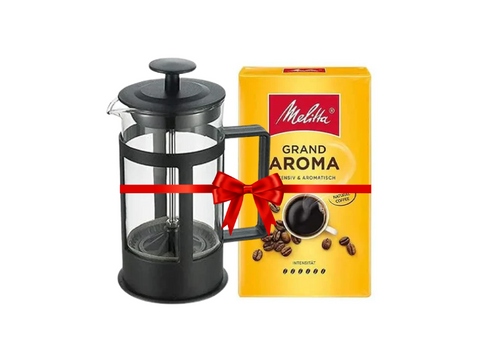 Black French Press 300 ML + Melitta Grand Aroma Ground Coffee 500g Bundle - CAFELAX