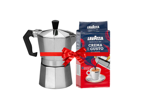 Lavazza Crema E Gusto Classico Ground Coffee 250g & Silver Moka Pot - 3 Cups