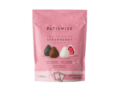 Patiswiss Milk, Dark, & White Chocolate Strawberry Share Bag - 150g - Individually - CAFELAX