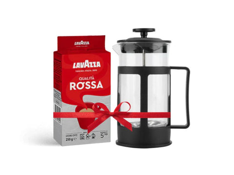 Lavazza Qualita Rossa Ground Coffee 250g + Black French Press 300 ML