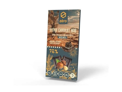 Zero Stevia Dark Chocolate with Hazelnuts 75% Chocolate 85g