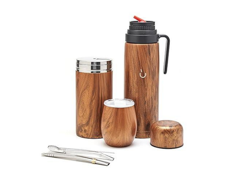 Balibetov Superior Stainless Steel Yerba Mate Kit - Wood Marble - CAFELAX