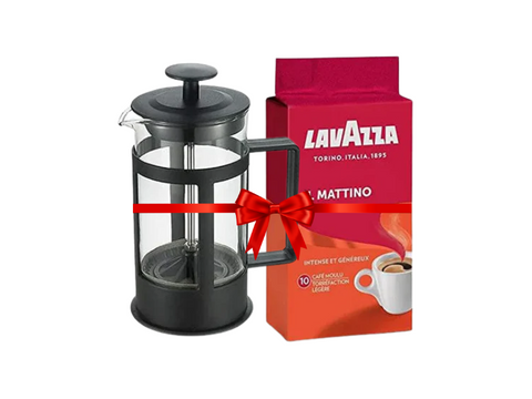 Black French Press 300 ML + Lavazza IL Mattino Ground Coffee 250g Bundle
