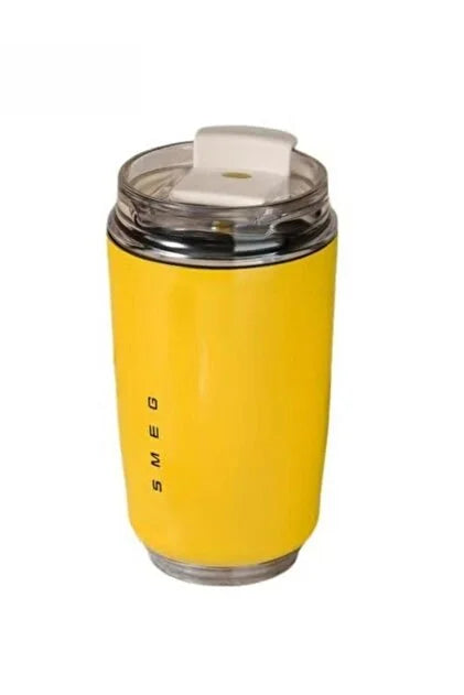 SMEG Stainless Steel Insulated Vacuum Coffee Wall Travel Mug 240ml - Yellow