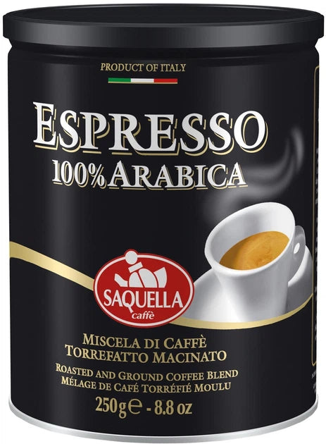 Saquella Espresso 100% Arabica Ground Coffee Can 250g
