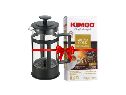 Black French Press 300 ML + Kimbo Aroma Gold Ground Coffee 250g Bundle - CAFELAX