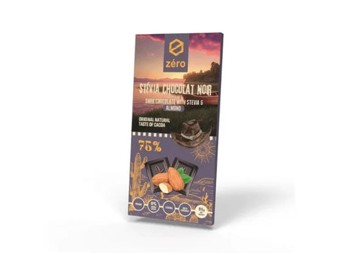 Zero Stevia Dark Chocolate with Almonds 75% Chocolate 85g - CAFELAX
