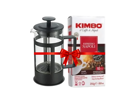 Black French Press 300 ML + Kimbo Espresso Napoli Ground Coffee 250g Bundle - CAFELAX