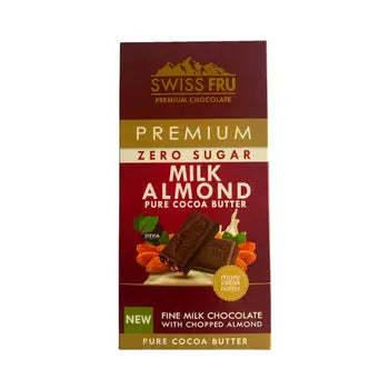 Swiss Fru Premium Zero Sugar Milk Almond With Pure Cocoa Butter 80g