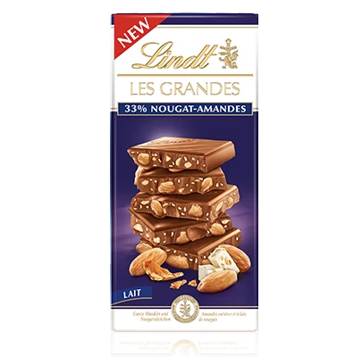 Lindt Les Grandes 33% Nougat and Almonds Chocolate 150g