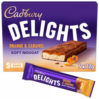 Cadbury Delights Orange & Caramel Soft Nougat Chocolate Bar 5*22g - 110g