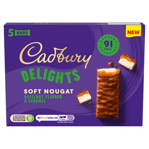 Cadbury Delights Hazelnut & Caramel Soft Nougat Chocolate Bar 5*22g - 110g