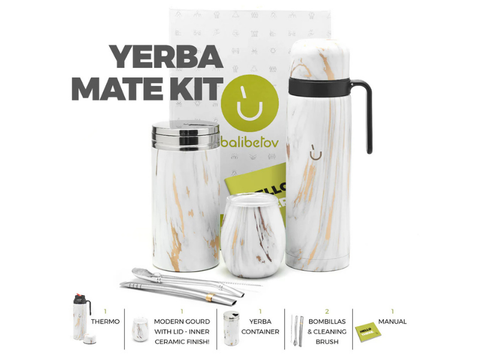Balibetov Superior Stainless Steel Yerba Mate Kit - Gold Marble - CAFELAX