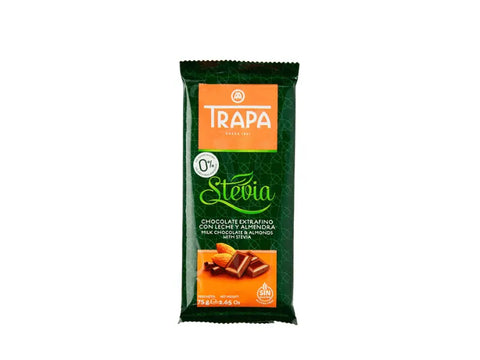Trapa Stevia Milk Chocolate With Almonds 75g - CAFELAX