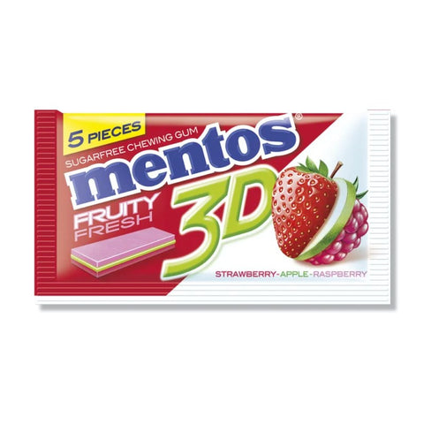 Mentos 3D Strawberry-Apple-Raspberry Sugar Free Gums 5pcs