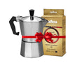 Lavazza Qualita ORO Ground Coffee 250g + Silver Moka Pot - 3 Cups - CAFELAX