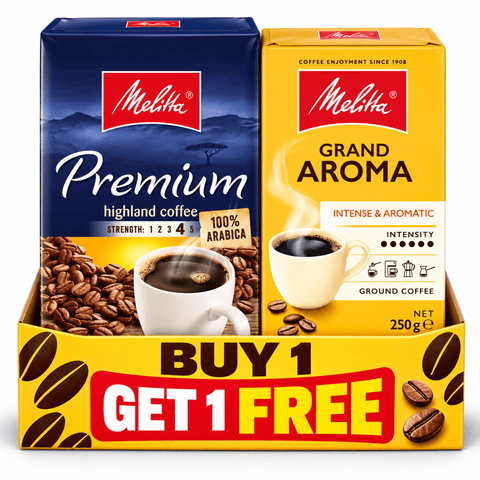 1 + 1 Free Melitta Grand Aroma Ground Coffee 250g + Melitta Premium Ground Coffee 250g