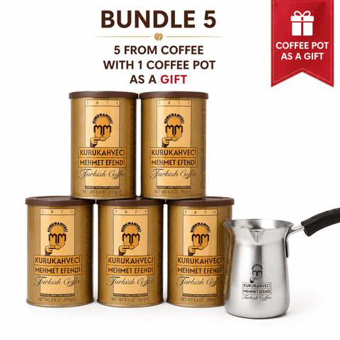 5 Mehmet Efendi Turkish Ground Coffee 250g + Coffee Pot 200ml Gift