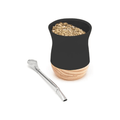 Balibetov Ceramic Mate Set With Wooden Base - Black - CAFELAX