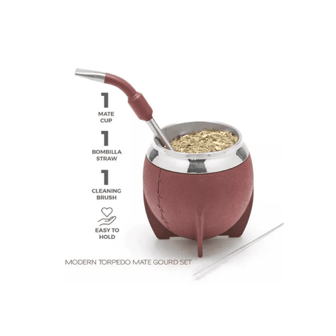 Balibetov Stainless Steal Mate Set - Leather Style (Brown) - CAFELAX