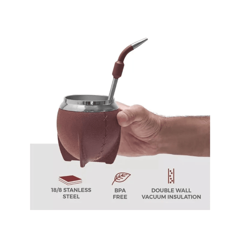 Balibetov Stainless Steal Mate Set - Leather Style (Brown) - CAFELAX