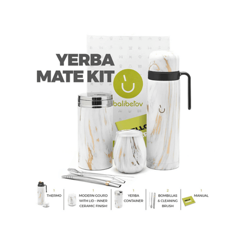 Balibetov Superior Stainless Steel Yerba Mate Kit - Gold Marble - CAFELAX