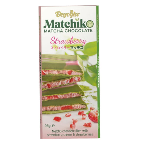 Beyoglu Matcha Chocolate Filled With Strawberry Cream and Strawberries 95g