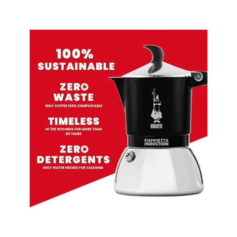Bialetti fiammetta Induction Moka Pot - 2 Cups - Black - CAFELAX