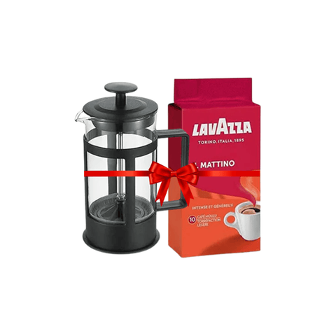Black French Press 300 ML + Lavazza IL Mattino Ground Coffee 250g Bundle