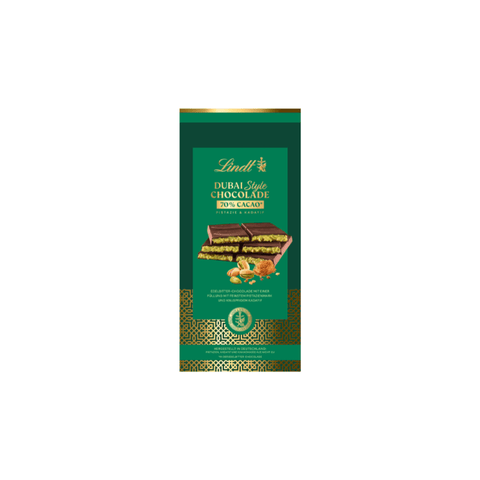EX:" 31-12-2025 "Lindt Dubai Style Chocolate Pistachio Kunafa & 70% Cacao 145g
