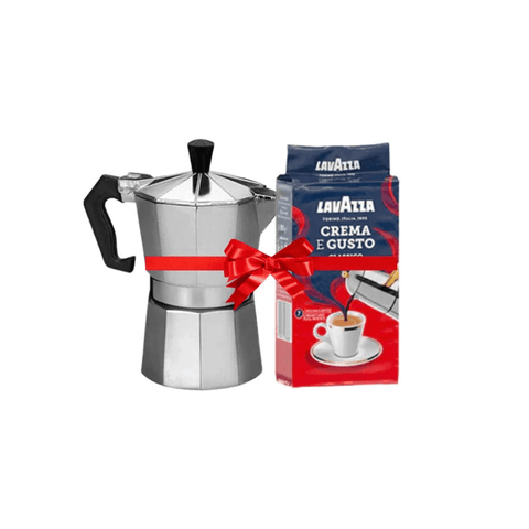 Lavazza Crema E Gusto Classico Ground Coffee 250g & Silver Moka Pot - 3 Cups - CAFELAX