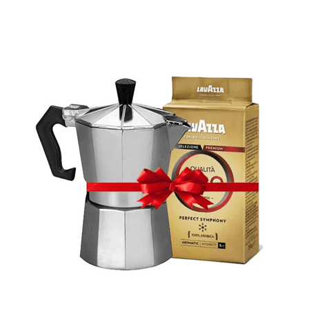 Lavazza Qualita ORO Ground Coffee 250g + Silver Moka Pot - 3 Cups - CAFELAX