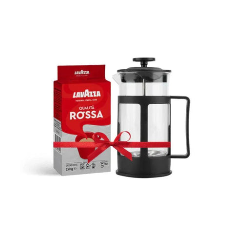 Lavazza Qualita Rossa Ground Coffee 250g + Black French Press 300 ML - CAFELAX