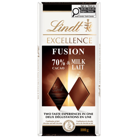 Lindt EXCELLENCE Fusion 70% Dark Cacao & Milk Chocolate Bar 100g