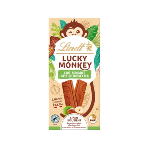 Lindt LUCKY MONKEY Milk Chocolate Hazelnut Paste Tablet 100g