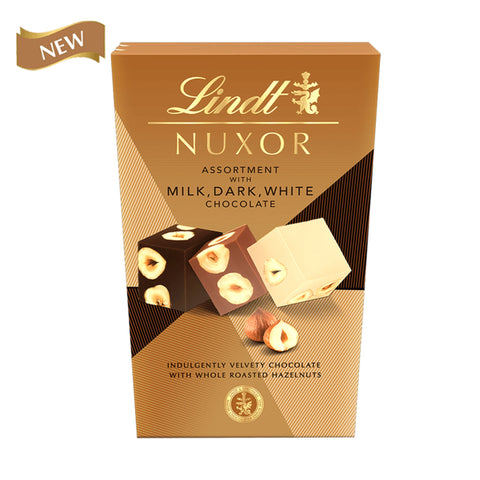 Lindt Nuxor Dark, Milk & White Chocolate With Whole Roasted Hazelnut Assorted Box 150g