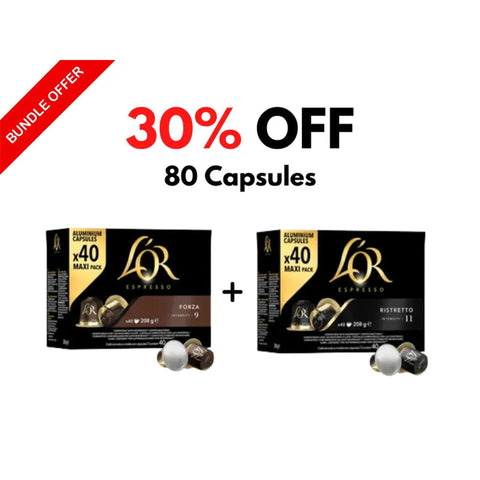 L'or Forza and Ristretto Coffee Capsules Bundle - 80 Capsules - CAFELAX
