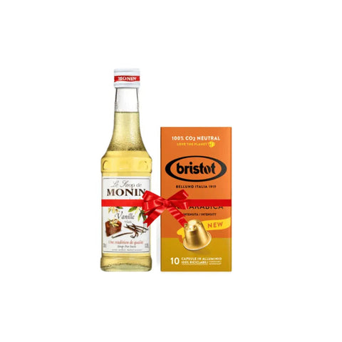 Monin Vanilla Syrup 250ml + Bristot 100% Arabica Coffee 10 Capsules