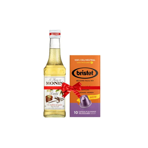 Monin Vanilla Syrup 250ml + Bristot Lungo Coffee 10 Capsules