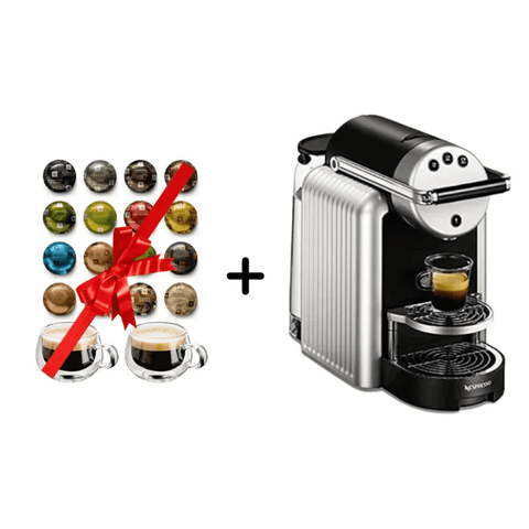 Nespresso Zenius Professional Capsules Espresso Machine - Silver + 50 Nespresso Professional Variant Capsules +Double Glass Espresso Cup - CAFELAX