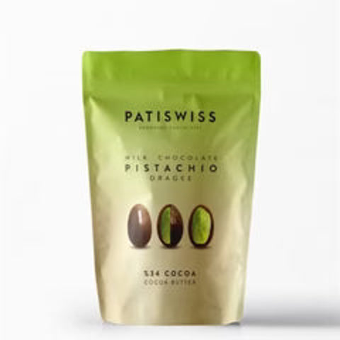 Patiswiss Milk Chocolate Pistachio Dragee 35% Cocoa 80g