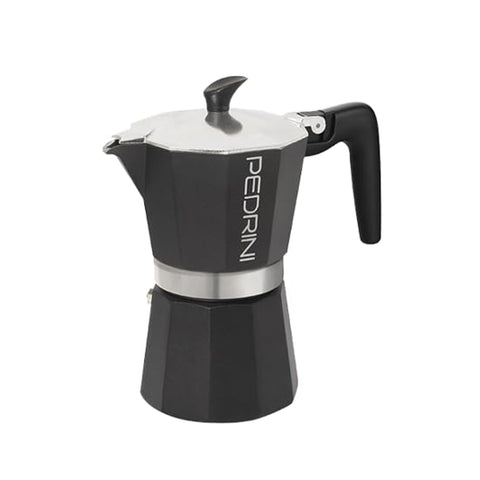 Pedrini Aluminum 	Black Moka Pot 6 Cup