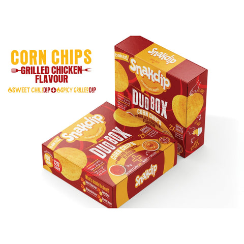 Snakdip Duo Box Dippy Shells Corn Chips Grilled Chicken " Spicy Grilled Dipping + Sweet Chili Dipping " - 345g