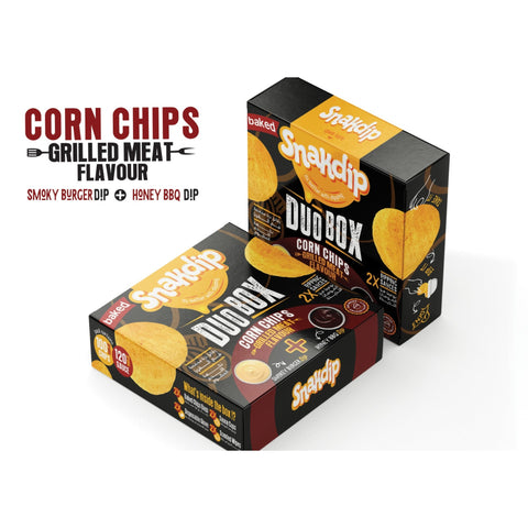 Snakdip Duo Box Grilled Meat Corn Chips " Smokey Burger + Honey BBQ Dipping " - 345g