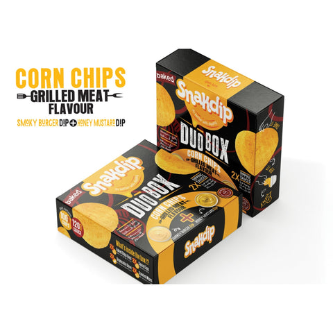 Snakdip Duo Box Grilled Meat Corn Chips " Smokey Burger + Honey Mustard Dipping " - 345g