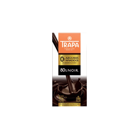 TRAPA Dark Chocolate Bar 80% - No added sugars 80g - CAFELAX